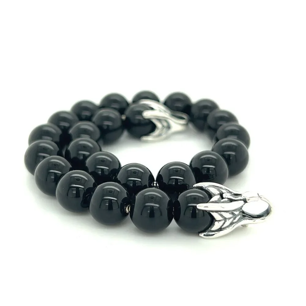 David Yurman Authentic Estate Onyx Spiritual Beads Bracelet 8.5" Silver DY447 - Picture 8 of 10